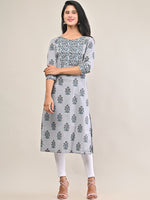 Thumbnail for Swasti Women Grey Floral Printed Floral Cotton Kurta - Distacart