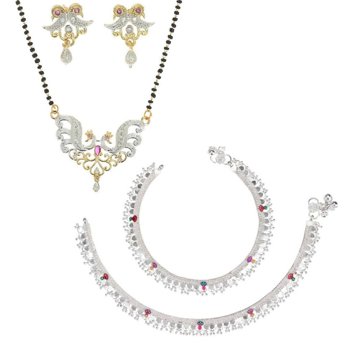 AanyaCentric Gold-plated Mangalsutra Pendant Earring Set & Silver Plated Anklet - Distacart