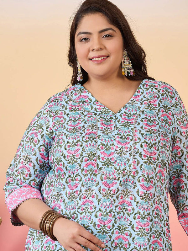 Sztori Women Floral Printed Regular Kurta with Trousers