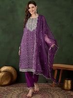 Thumbnail for Sangria Bandhani Printed Straight Kurta, Trouser & Dupatta Set