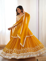 Thumbnail for Joban Fashion Yellow Lehenga Georgette Coding Dori with Sequence with Rivet Moti