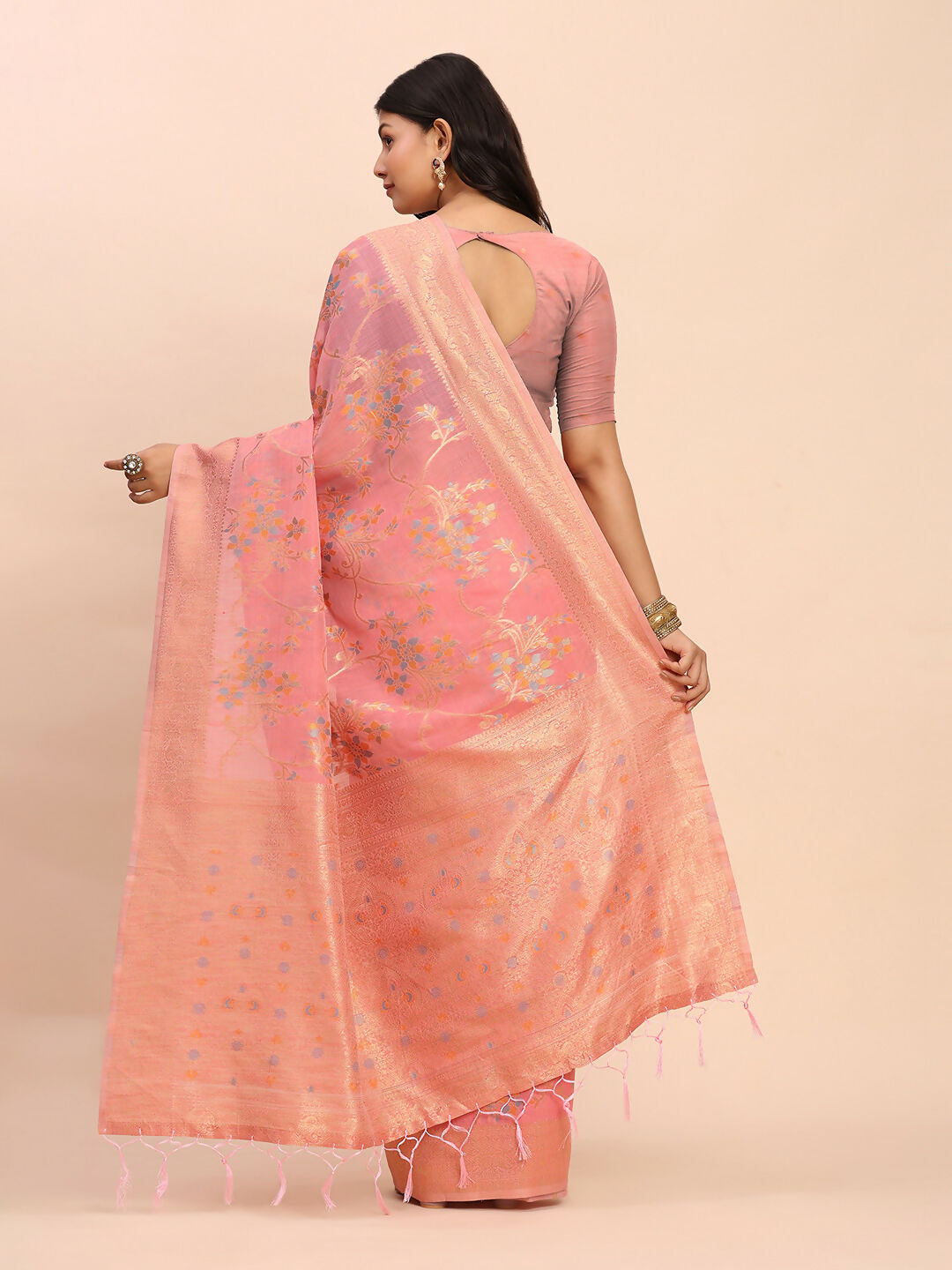 Astita Linen Cotton Peach Saree