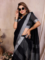 Thumbnail for Anaita Black Weaving Linen Cotton Saree With Blouse - Distacart