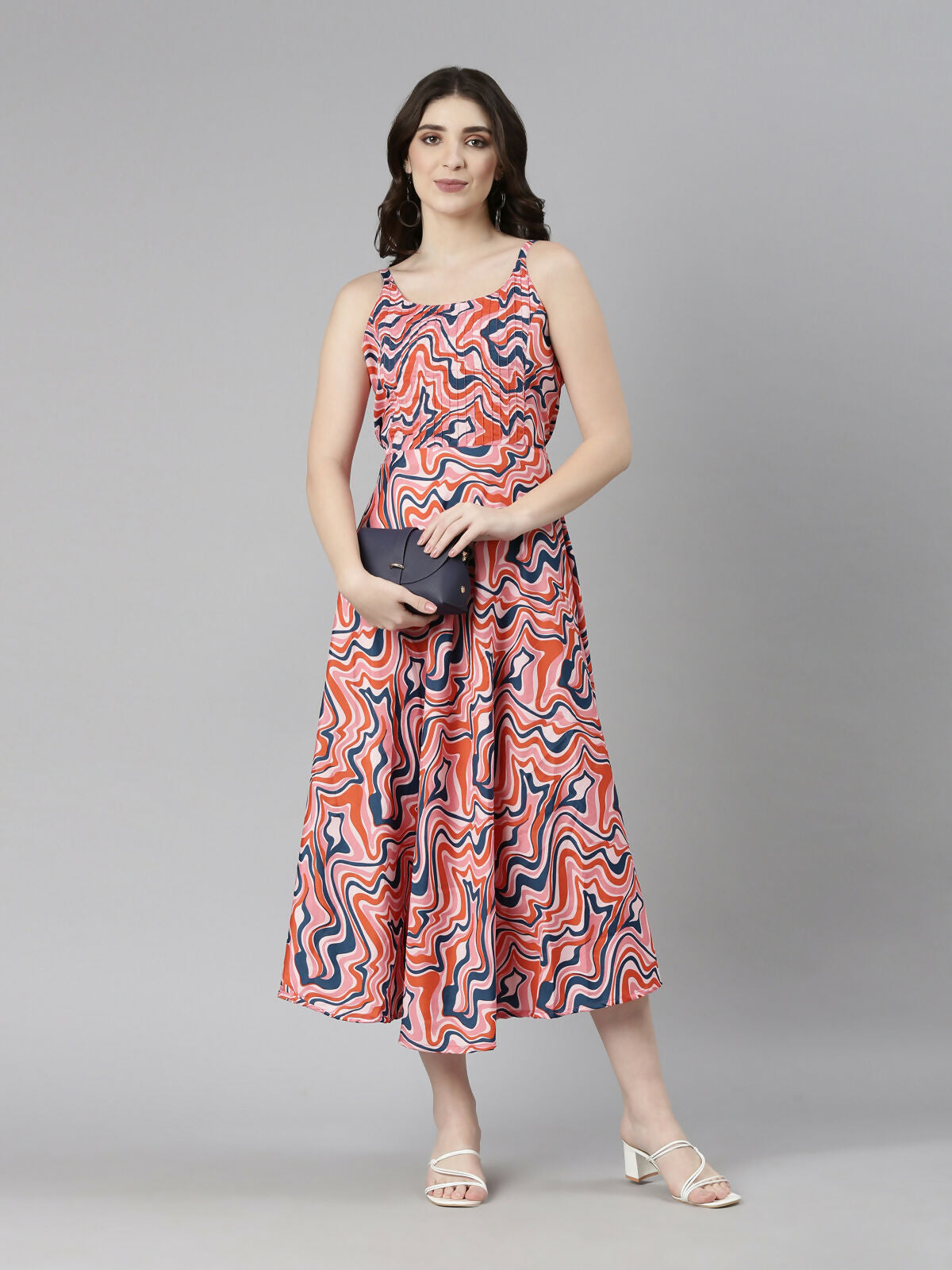 Souchii Multicolour Abstract Print Fit & Flare Midi Dress - Dista