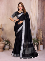 Thumbnail for Anaita Black Weaving Linen Cotton Saree With Blouse - Distacart