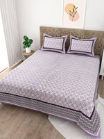 Thumbnail for Lavender Floral Printed Cotton 200TC King Bedsheet With 2 Zipper Pillow Covers - King Size by House of Ree