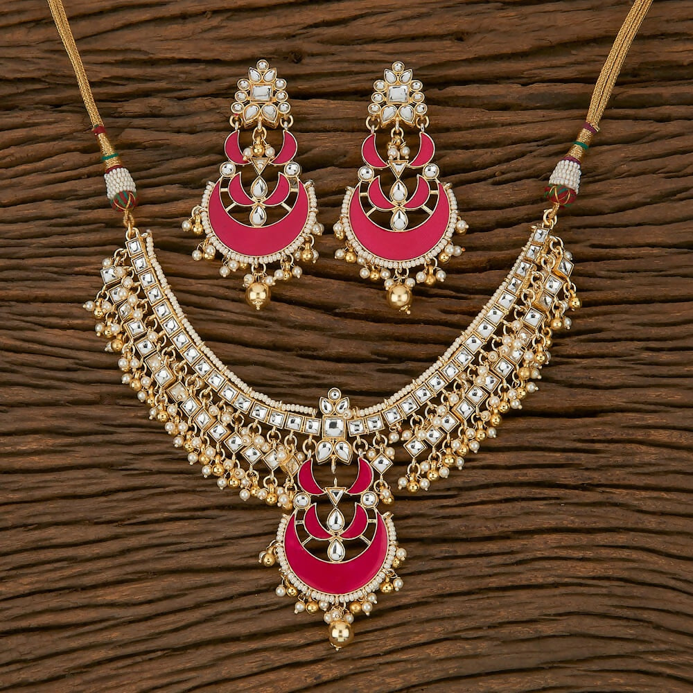 Joban Fashion Women Golden White Rani Necklace Set