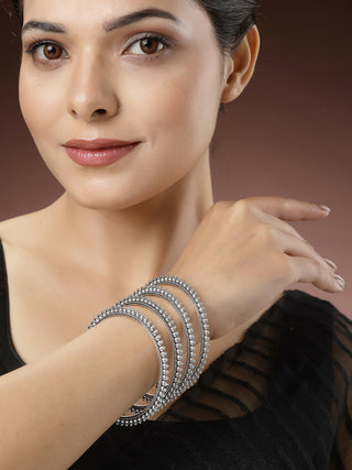 NVR Women's Set of 4 Silver-Toned German Silver Oxidised Bangles - Distacart