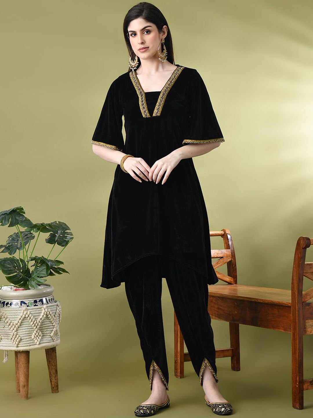 Sangria Embellished A-Line Kurta & Dhoti Pant With Dupatta