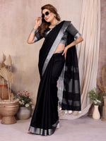 Thumbnail for Anaita Black Weaving Linen Cotton Saree With Blouse - Distacart