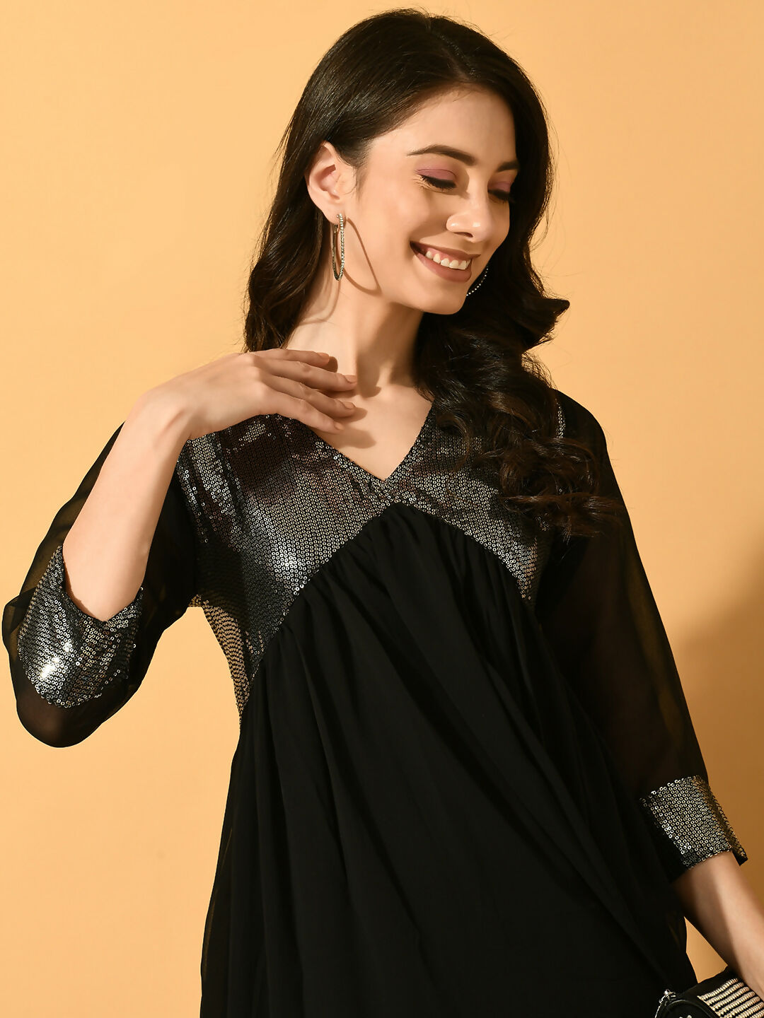 Myshka Women's Black Fit and Flare Party Dress - Distacart