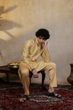 Thumbnail for Semi Pattu Gold Padmajaal Kurta Set By Hilo Design