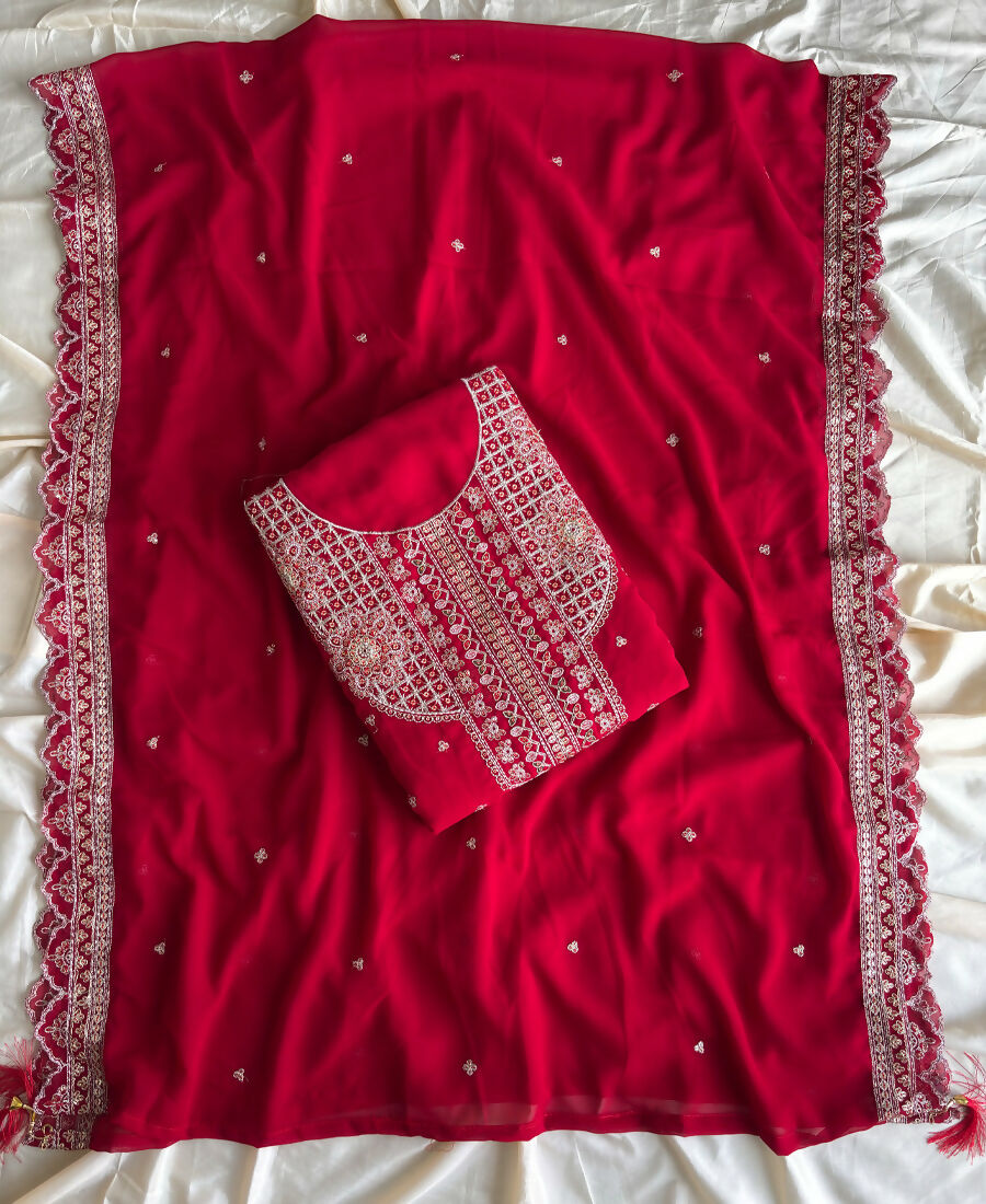 KC New Georgette Short Salwar Kameez Pakistani Style Red - Dista