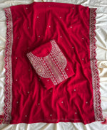 Thumbnail for KC New Georgette Short Salwar Kameez Pakistani Style Red - Dista