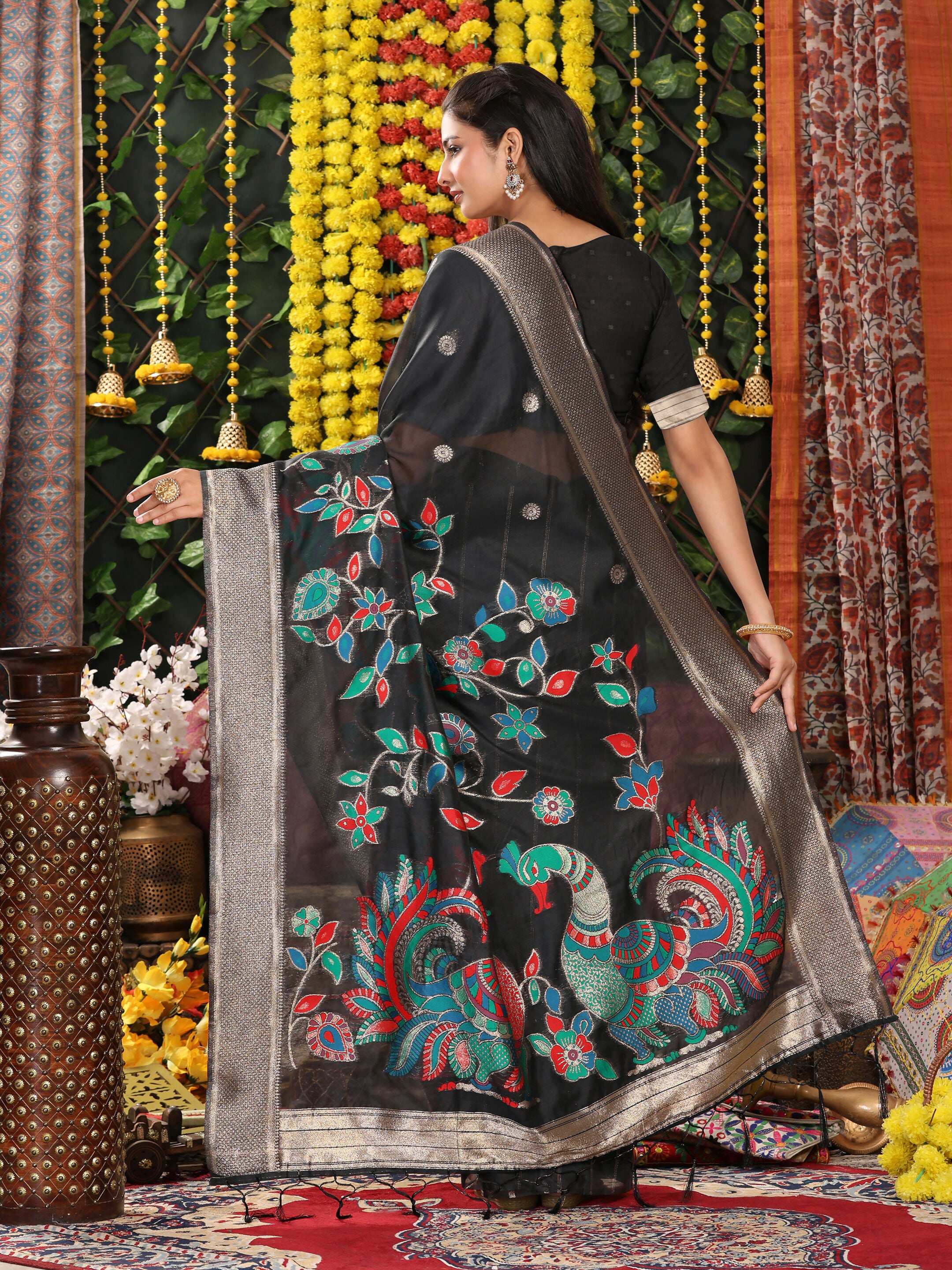 Astita Linen Cotton Black Saree