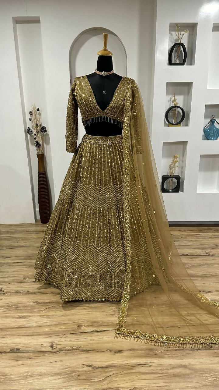Jyoti Fashion Women's Beige Kasturi Silk Georgette Sequins with Dori Embroidered Designer Lehenga Choli Set - Distacart