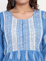 Thumbnail for Alvano Printed Naira Cut Kurti with Pant set for Women and Girls Cotton (Blue) - Distacart