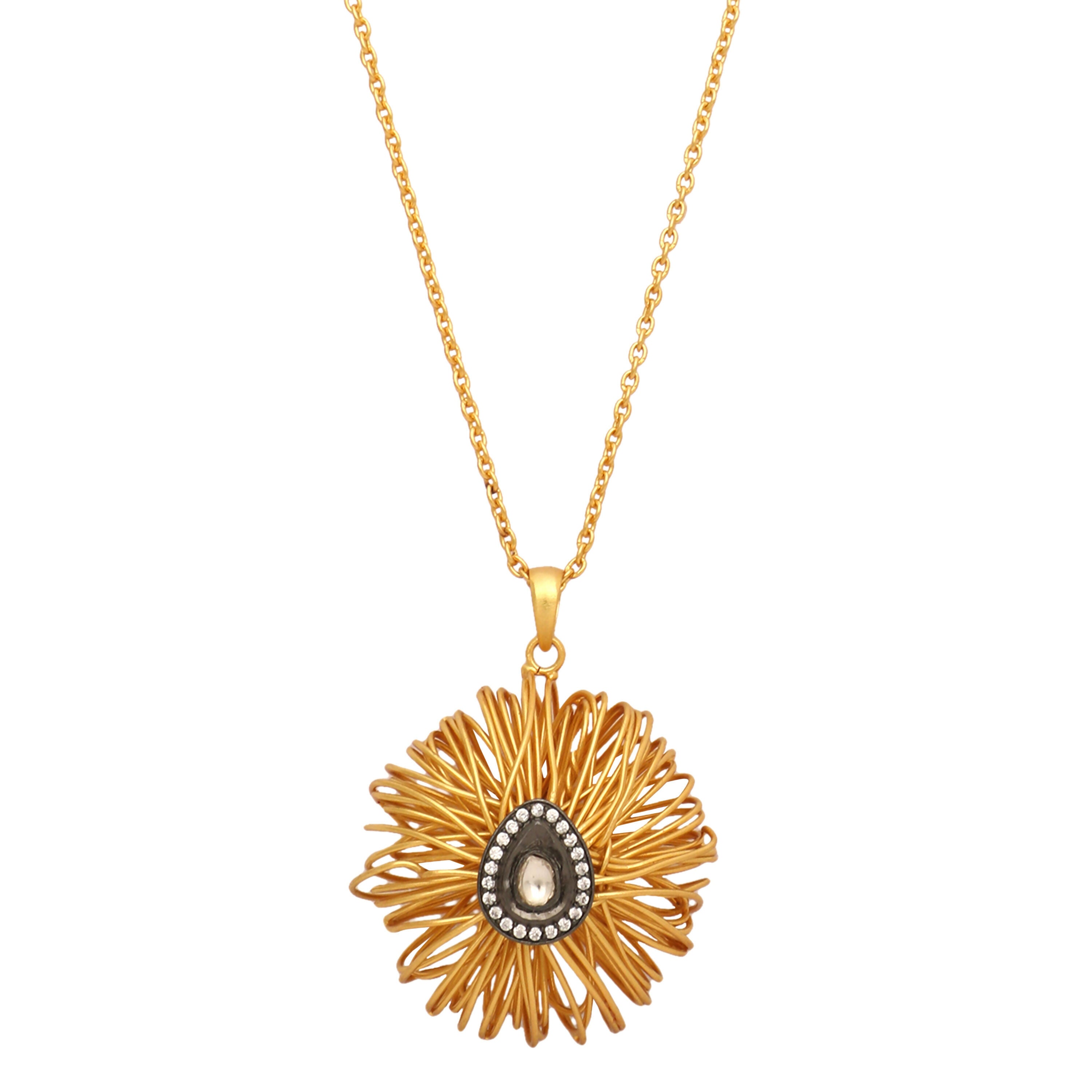 Nuyug 18k Gold-Plated Crystal Studded Minimal Chain Pendant Necklace