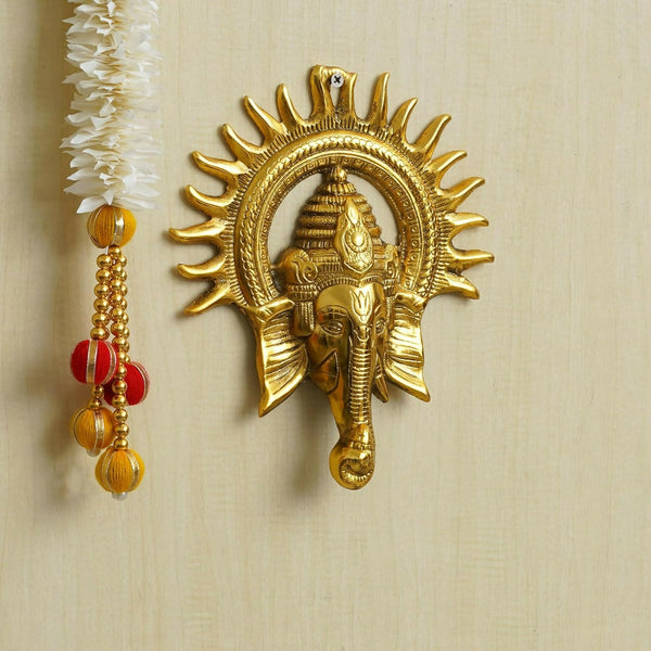 eCraftIndia Golden Lord Ganesha With Sun Decorative Metal Wall Hanging - Distacart