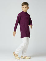 Thumbnail for Joban Fashion Kids Island Full Sleeves Cotton Kurta, Pyjama Set with Sequin work - Wine - Distacart
