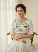 Thumbnail for Teeya Creation New Womens Latest Wedding Wear Georgette Saree-White - Dista