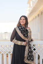 Thumbnail for Jyoti Fashion Women's Black Faux Blooming Sequins Zari Embroidered Anarkali Dress with Dupatta - Distacart