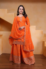 Thumbnail for Joban Fashion Orange Silk Embroidered Sharara Set - Distacart