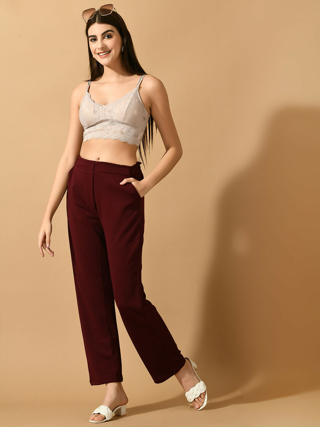 Myshka Women's Violet Straight Fit Party Trouser - Distacart