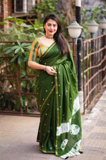 Thumbnail for Mehndi Chanderi Cotton Block Print Saree with Unstitched Blouse - Hiral Fashion - Distacart