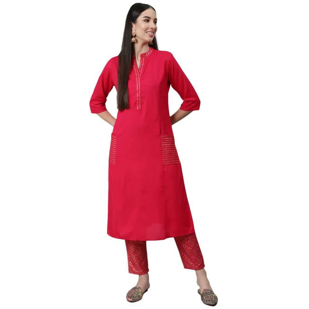 Anubhutee Women's Pink Kurta with Trouser Set - Distacart