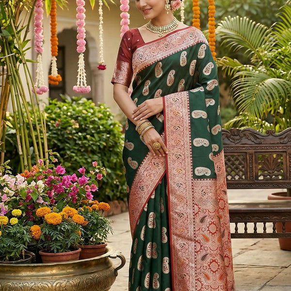 Shree Shyam Fashion Green Silk Blend Saree - Distacart