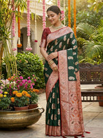 Thumbnail for Shree Shyam Fashion Green Silk Blend Saree - Distacart