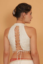 Thumbnail for Joban Fashion Silk Pearl And Beads Hand Embroidery Padded Blouse - White