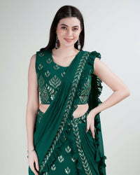Thumbnail for Green Georgette Sequence Embroidered Lehenga Choli with Dupatta - Tanya - Distacart