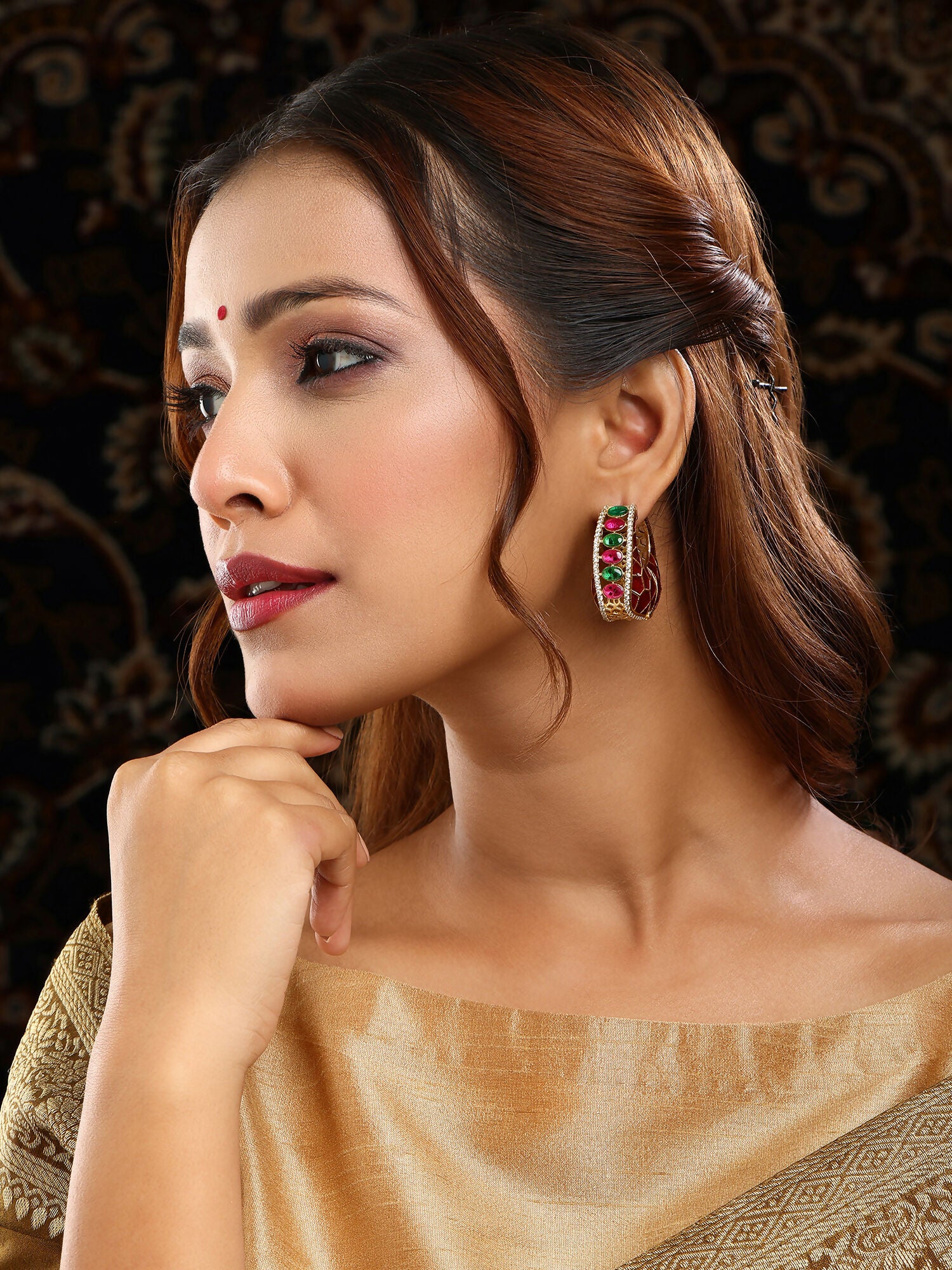 Ruby Raang Gold Polished Kundan Work Multi Loops - Dista