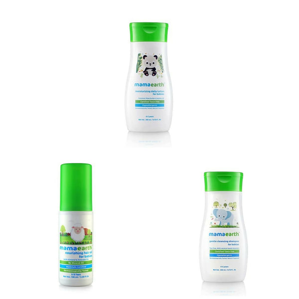 Mamaearth Daily Moisturizing Lotion & Gentle Cleansing Shampoo & Nourishing Hair Oil for Babies - Distacart