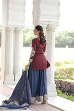 Thumbnail for Joban Fashion Maroon Kurta Set Silk Sequins , Zari, Coding & Thread Embroidered work - Distacart