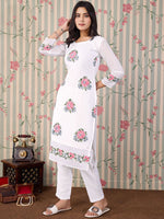 Thumbnail for Ode by House of Pataudi Floral Embroidered Thread Work Floral Georgette Straight Kurta - Distacart