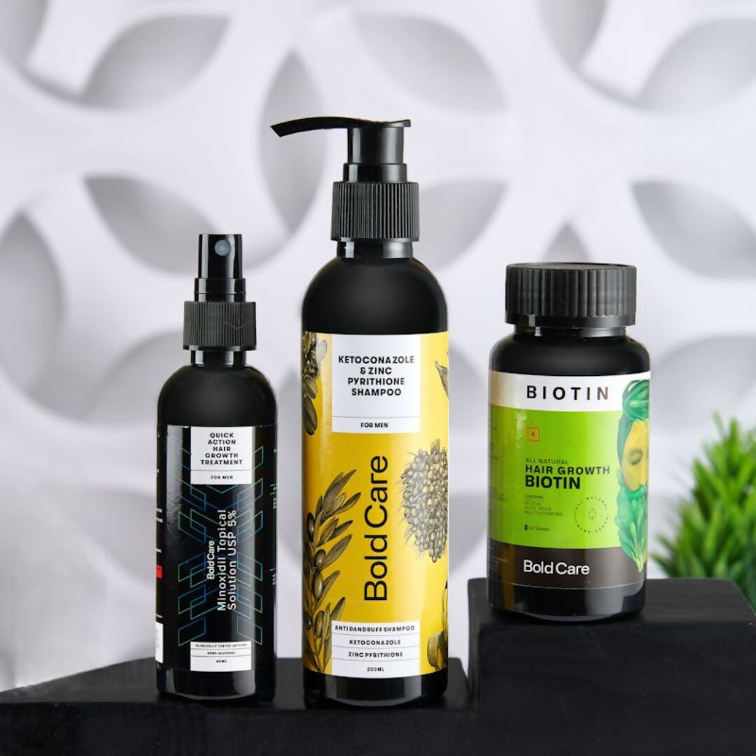 Bold Care Anti-dandruff Shampoo + Hair Growth 5% Serum + Biotin Supplements Combo - Distacart