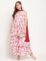 Thumbnail for Ahalyaa Women's Pink Rayon Digital Floral Print Kurta Sharara Set with Dupatta