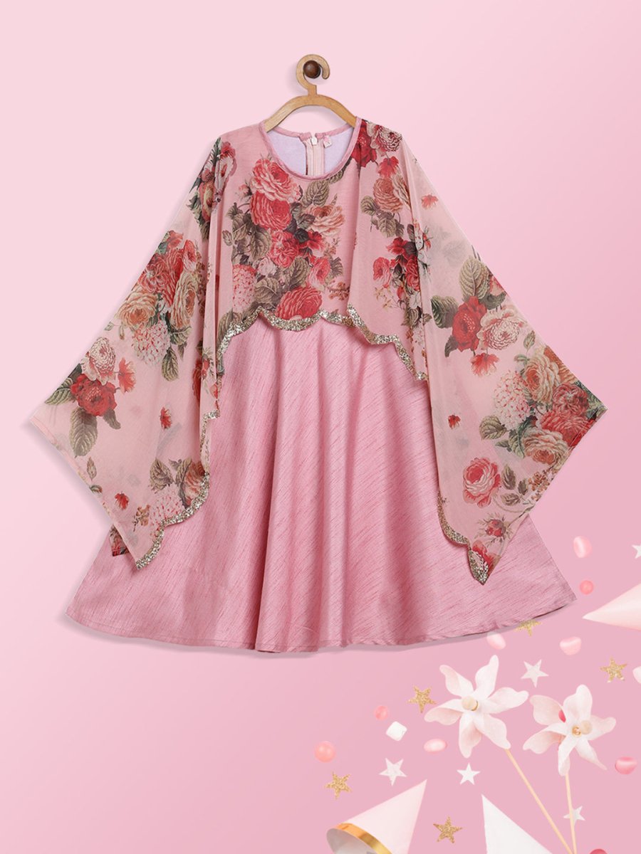 Ahalyaa Pink Poly Silk A-Line Girl's Kurta