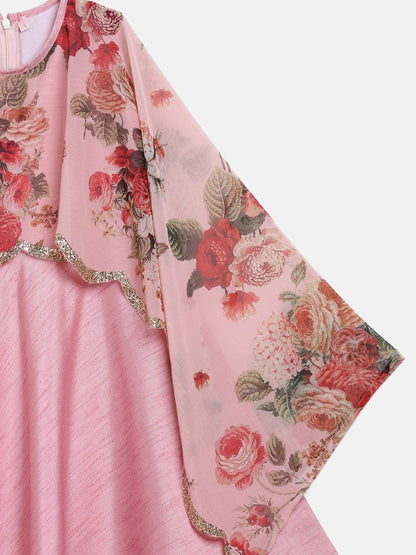 Ahalyaa Pink Poly Silk A-Line Girl's Kurta