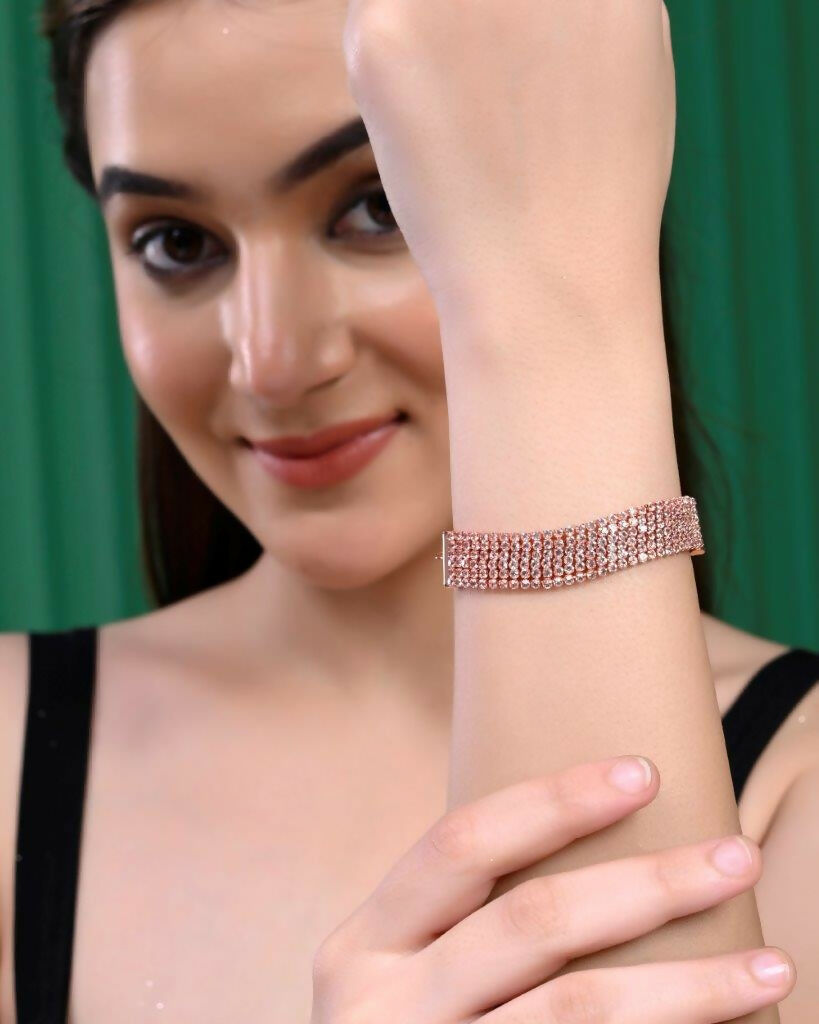 VOJ Gold Plated AD Studded Multi Layar Charm Bracelet - Distacart