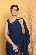 Thumbnail for Very Much Indian Pure Mul Cotton Handloom Saree - Dark Blue - Distacart