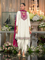 Thumbnail for Anaita White Embroidered Silk Stitched Dhoti Suit - Distacart