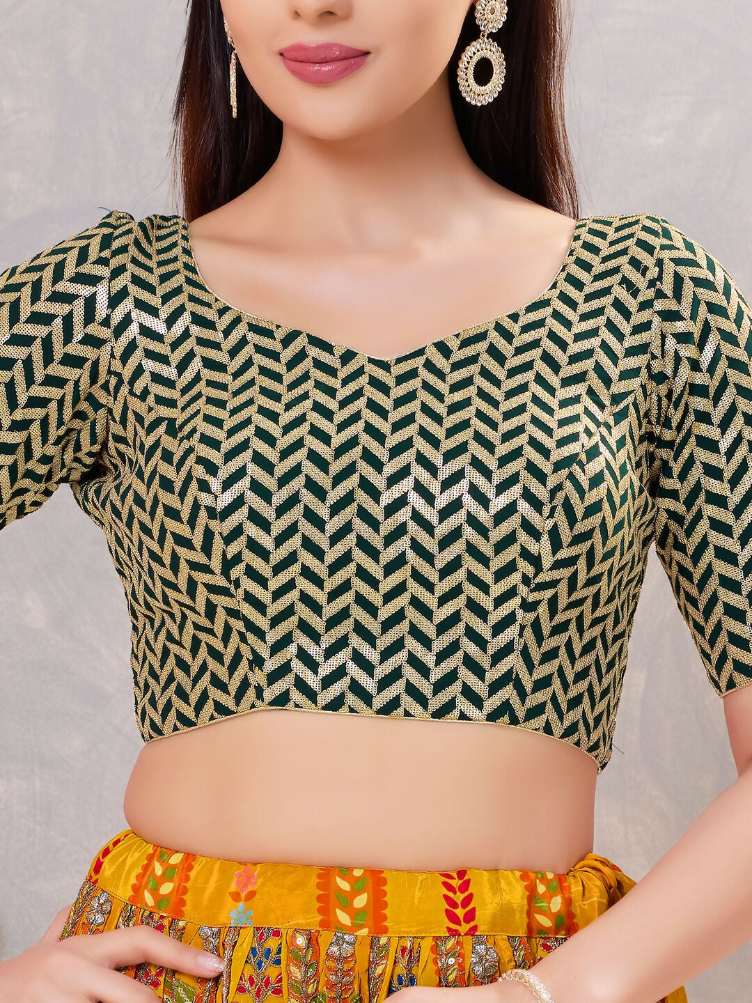 Joban Fashion Women Silk Bottle-Green Stitched Blouse - Distacart