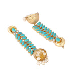 Thumbnail for Nuyug 22K Gold Plated Pearl & Turquoise Stone Studded Contemporary Shaped Jhumkas