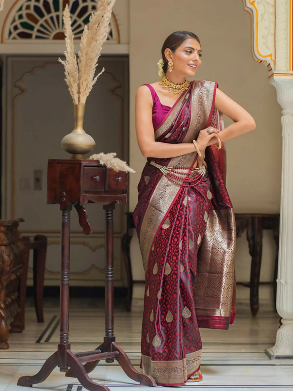 Preksha Creation Banarasi Soft Silk Women Red Saree - Distacart