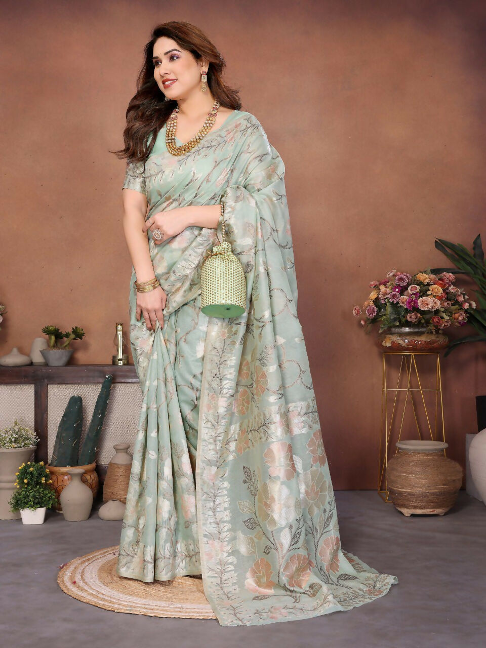 Teeya Creation New Latest Trendy Wedding Wear Pashmina Silk Saree-Light_Green - Dista