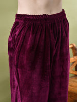Thumbnail for Sangria Yoke Design Velvet Kurta & Dhoti Pants With Dupatta